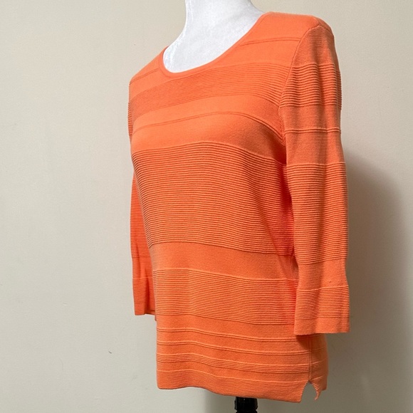 Belford NEW Orange Soft Pima Cotton Scoop Neck Front 3/4 Sleeves Pullover Top S - Picture 4 of 16
